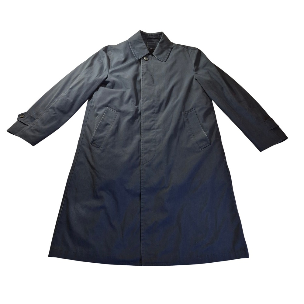 London Fog Trench Coat Mens 36 Short Navy Overcoat Dark Academia READ Vintage